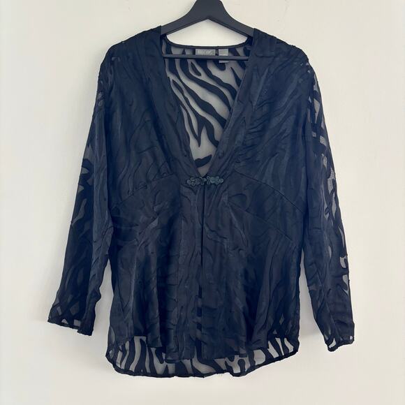 Y2K Additions by Chico's Sheer Zebra Print Blouse Black Funky Chic Size 1 - Picture 10 of 12